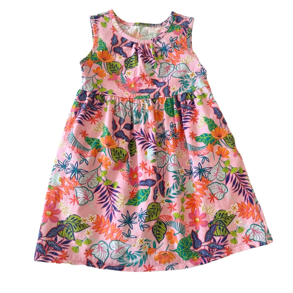 Wonder Nation Pink Tropical Floral Sleeveless Dress with POCKETS | Girls 5T